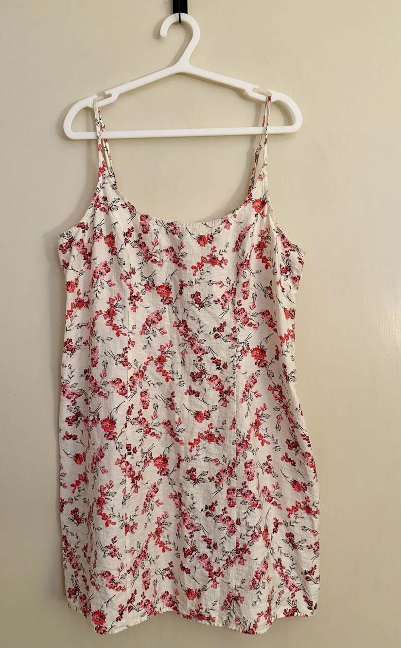 A New Day Floral Sleeveless Swing Tank Dress Size 16 White  Floral Smocked Back